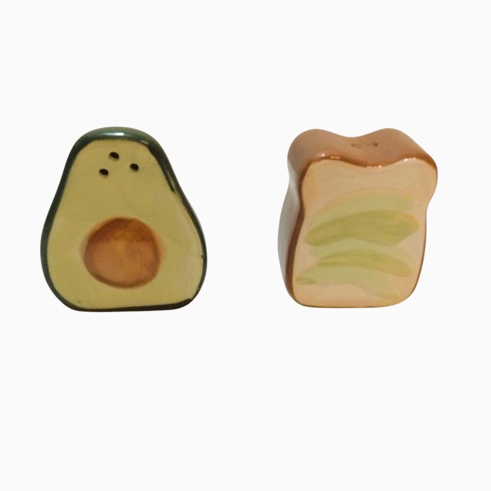 2 Piece Ceramic Avocado and Toast Ceramic Salt and Pepper Shaker Set